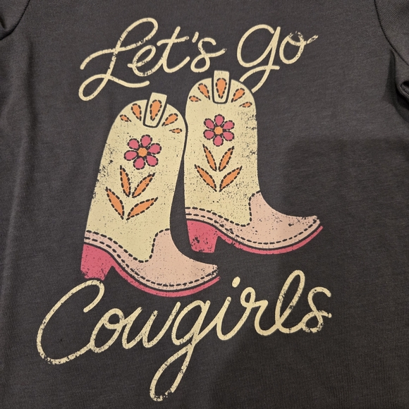 NWT Girls "Let’s Go Cowgirls" Graphic Tee - Grey Western Cowgirl - Picture 2 of 4